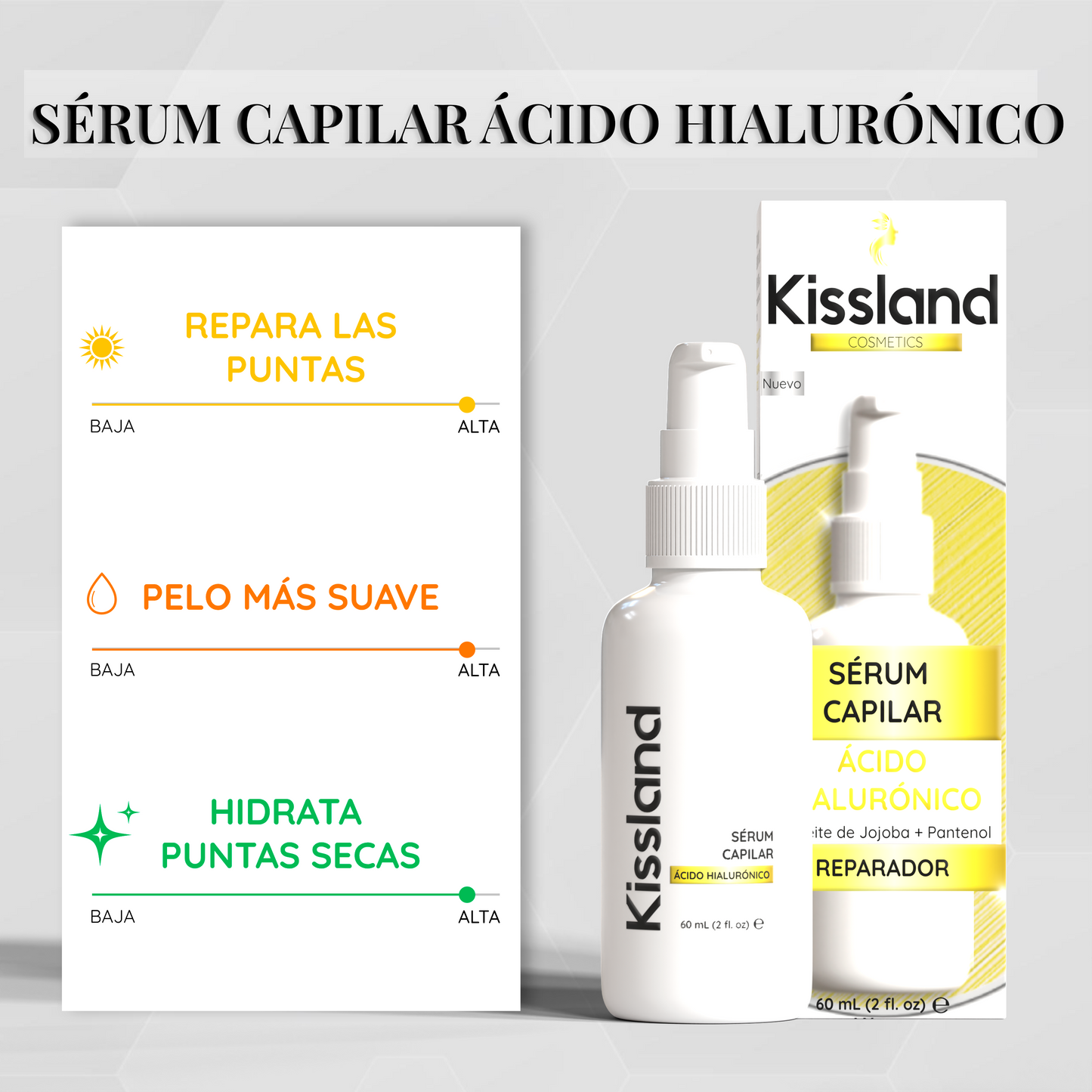 Serum Capilar con Ácido Hialurónico, Aceite de Jojoba y Pantenol (Provitamina B5) 60 ml