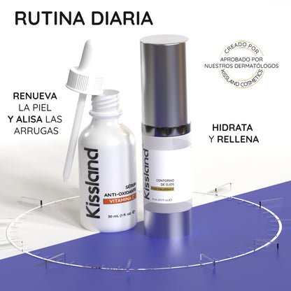 Pack Regalo Serum Contorno de Ojos 60 ml + Serum Facial Antioxidante Vitamina C 30 ml + Balsamo Labial y Crema de Manos de Regalo